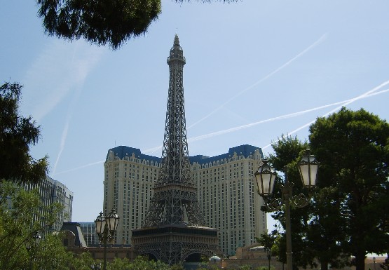 The Paris Hotel Las Vegas from above showing the Eiffel Tower and